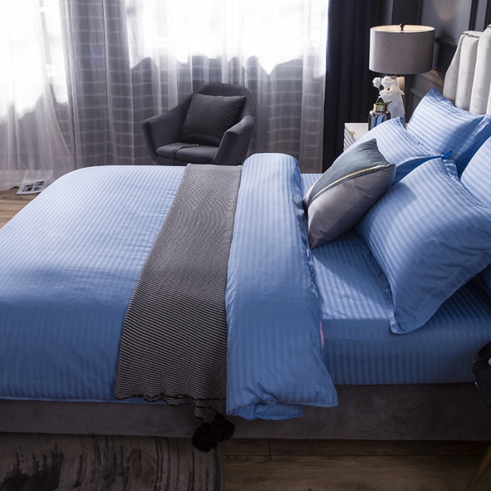 91家纺网 家纺一手货源 找家纺 久典 2020新款学生单位宿舍酒店风全棉四件套 月光蓝