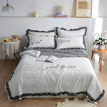 91家纺网 家纺一手货源 找家纺 （总）骏腾家纺 2022新款水洗棉夏被四件套蕾丝绣花款