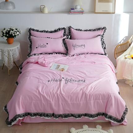 91家纺网 家纺一手货源 找家纺 （总）骏腾家纺 2022新款水洗棉夏被四件套蕾丝绣花款