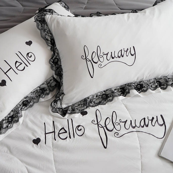 91家纺网 家纺一手货源 找家纺 骏腾家纺 2022新款水洗棉夏被四件套蕾丝绣花款美丽-本白