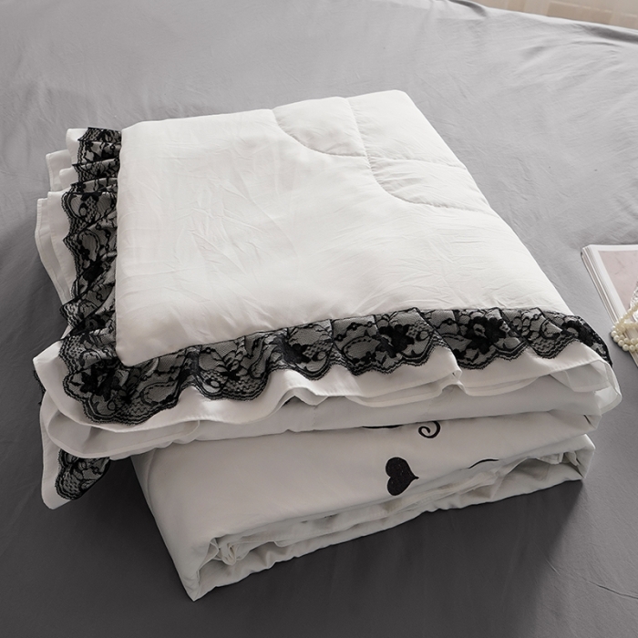 91家纺网 家纺一手货源 找家纺 骏腾家纺 2022新款水洗棉夏被四件套蕾丝绣花款美丽-本白