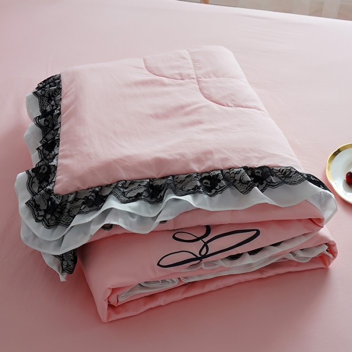 91家纺网 家纺一手货源 找家纺 骏腾家纺 2022新款水洗棉夏被四件套蕾丝绣花款美丽-玉色