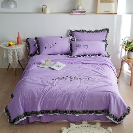 91家纺网 家纺一手货源 找家纺 骏腾家纺 2022新款水洗棉夏被四件套蕾丝绣花款美丽-紫罗兰