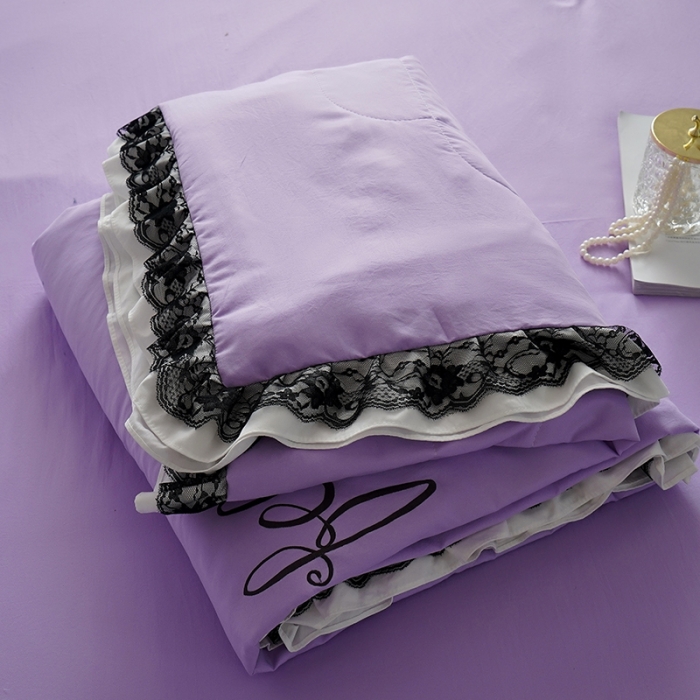 91家纺网 家纺一手货源 找家纺 骏腾家纺 2022新款水洗棉夏被四件套蕾丝绣花款美丽-紫罗兰