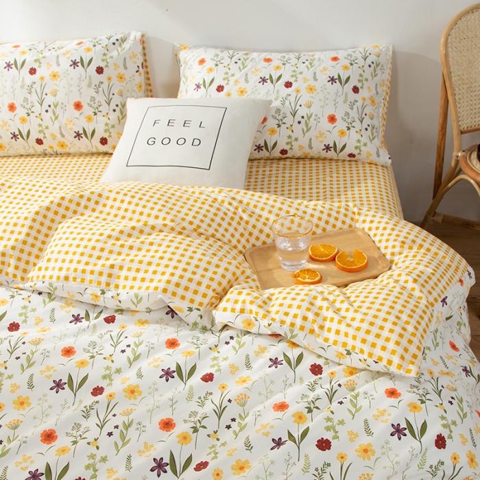 91家纺网 家纺一手货源 找家纺 感遇家纺 2020新款全棉小清新卡通四件套 花丛