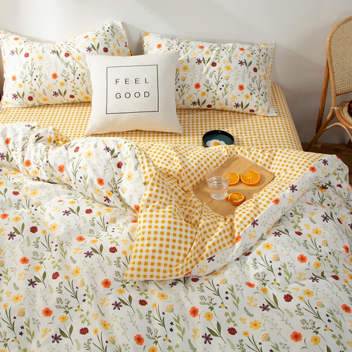 91家纺网 家纺一手货源 找家纺 感遇家纺 2020新款全棉小清新卡通四件套 花丛