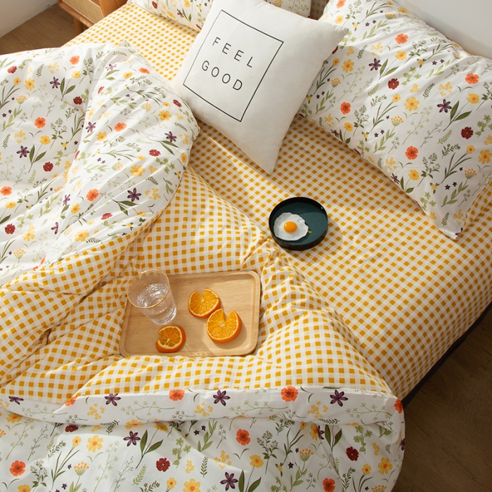 91家纺网 家纺一手货源 找家纺 感遇家纺 2020新款全棉小清新卡通四件套 花丛