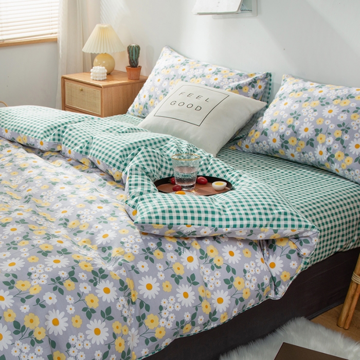 91家纺网 家纺一手货源 找家纺 感遇家纺 2020新款全棉小清新卡通四件套 菊花朵朵