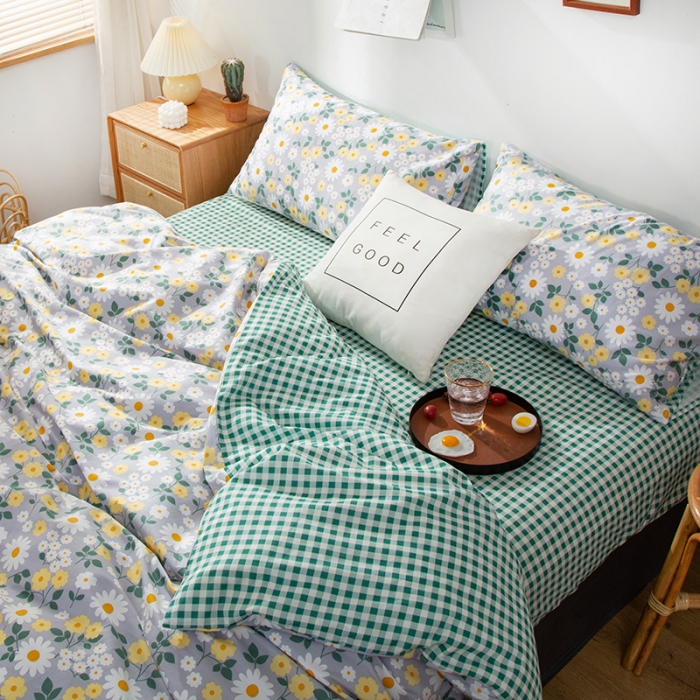 91家纺网 家纺一手货源 找家纺 感遇家纺 2020新款全棉小清新卡通四件套 菊花朵朵