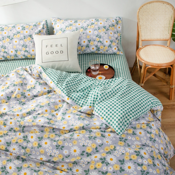 91家纺网 家纺一手货源 找家纺 感遇家纺 2020新款全棉小清新卡通四件套 菊花朵朵