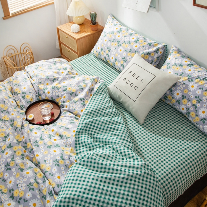 91家纺网 家纺一手货源 找家纺 感遇家纺 2020新款全棉小清新卡通四件套 菊花朵朵