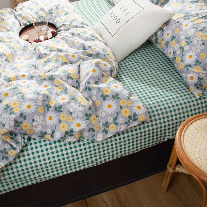 91家纺网 家纺一手货源 找家纺 感遇家纺 2020新款全棉小清新卡通四件套 菊花朵朵