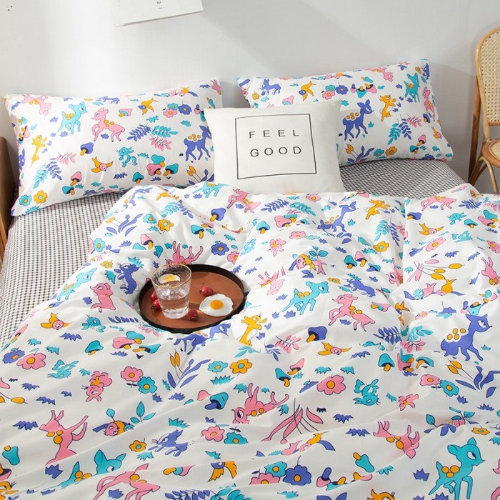 91家纺网 家纺一手货源 找家纺 感遇家纺 2020新款全棉小清新卡通四件套 可爱小鹿