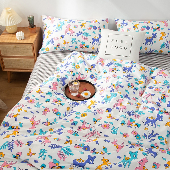 91家纺网 家纺一手货源 找家纺 感遇家纺 2020新款全棉小清新卡通四件套 可爱小鹿