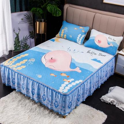 91家纺网 家纺一手货源 找家纺 （总）纽缦 2020新款乳胶大版花凉席可拆卸床裙三件套