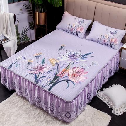 91家纺网 家纺一手货源 找家纺 （总）纽缦 2020新款乳胶大版花凉席可拆卸床裙三件套