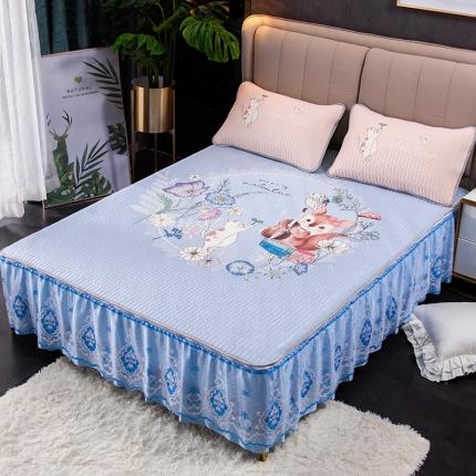 91家纺网 家纺一手货源 找家纺 （总）纽缦 2020新款乳胶大版花凉席可拆卸床裙三件套