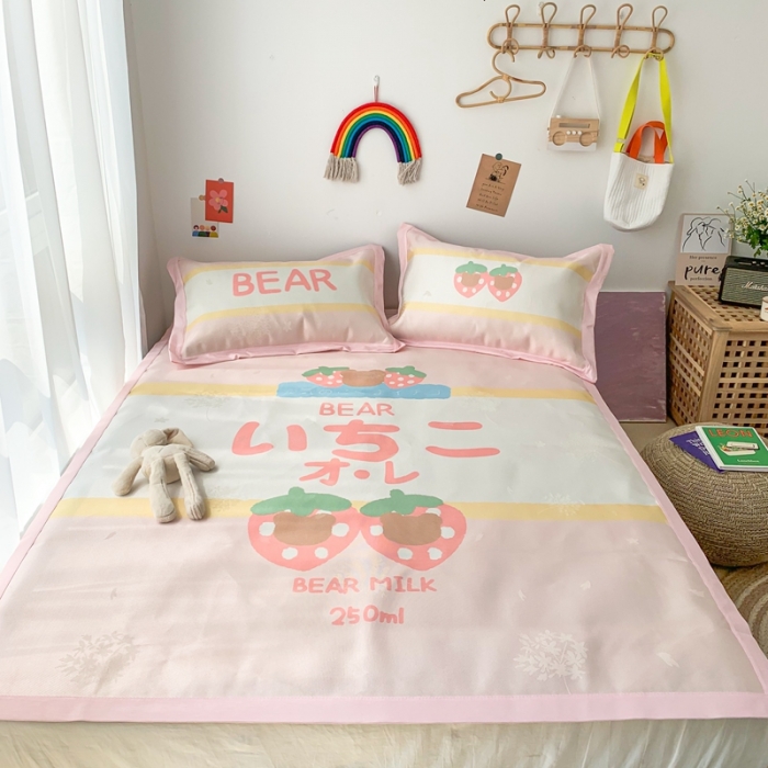 91家纺网 家纺一手货源 找家纺 时年 2020新款水洗养生凉席 草莓熊