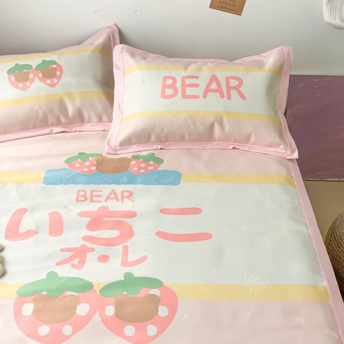 91家纺网 家纺一手货源 找家纺 时年 2020新款水洗养生凉席 草莓熊