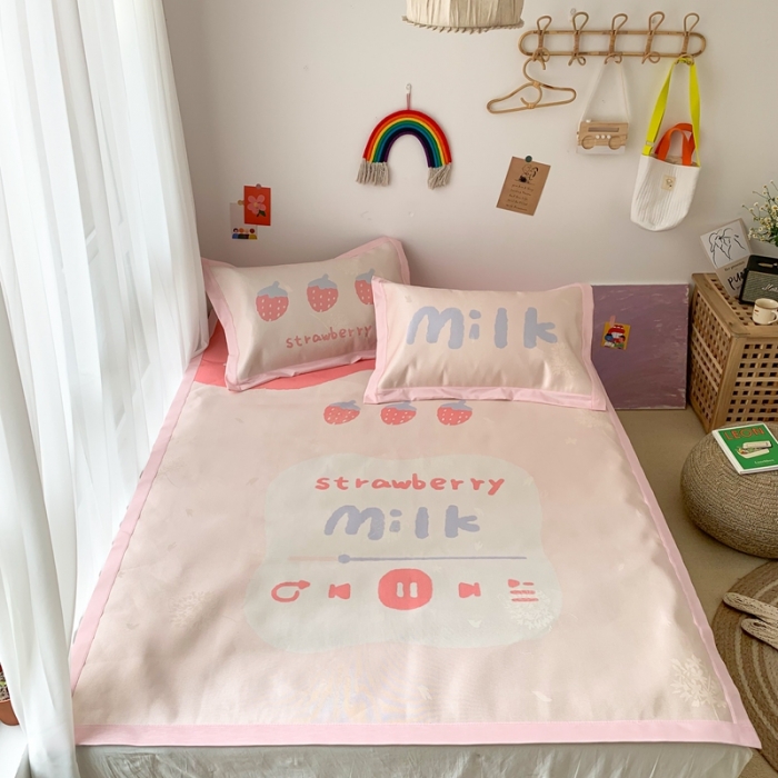 91家纺网 家纺一手货源 找家纺 时年 2020新款水洗养生凉席 niunai草莓