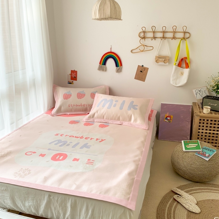 91家纺网 家纺一手货源 找家纺 时年 2020新款水洗养生凉席 niunai草莓