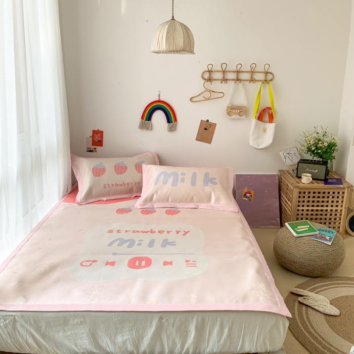 91家纺网 家纺一手货源 找家纺 时年 2020新款水洗养生凉席 niunai草莓