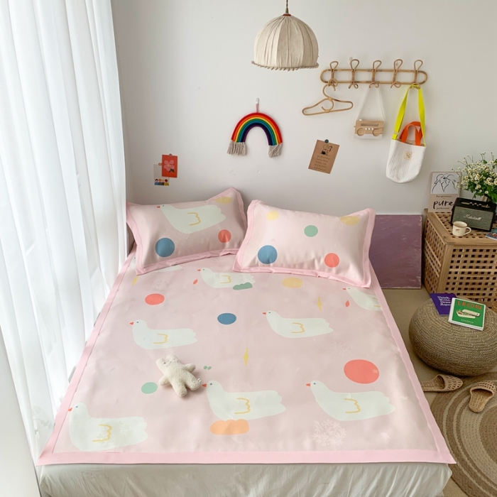 91家纺网 家纺一手货源 找家纺 时年 2020新款水洗养生凉席 和平鸽（粉）