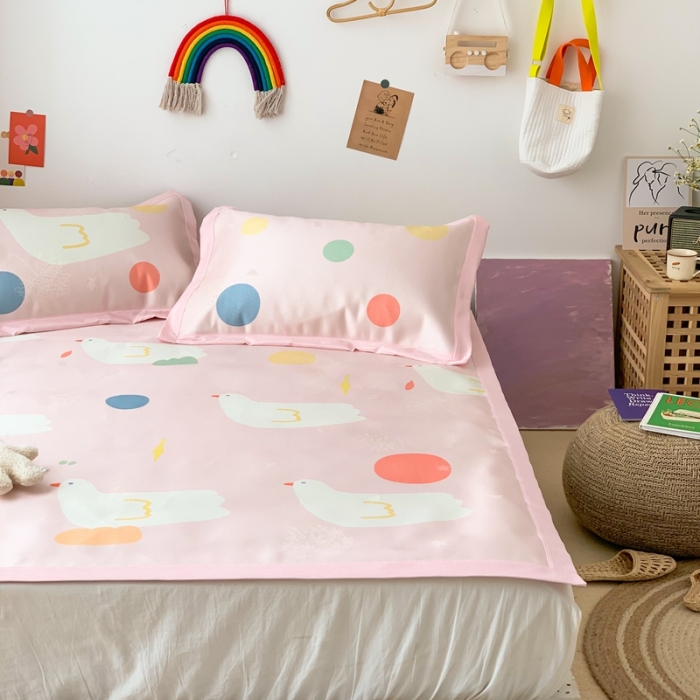 91家纺网 家纺一手货源 找家纺 时年 2020新款水洗养生凉席 和平鸽（粉）