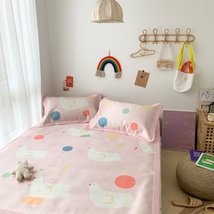 91家纺网 家纺一手货源 找家纺 时年 2020新款水洗养生凉席 和平鸽（粉）