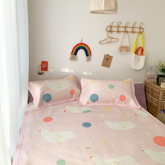 91家纺网 家纺一手货源 找家纺 时年 2020新款水洗养生凉席 和平鸽（粉）