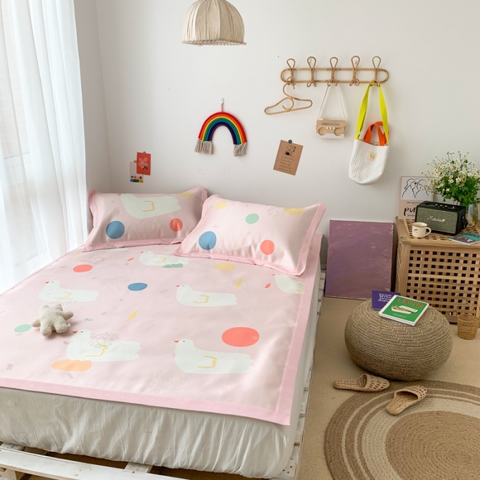 91家纺网 家纺一手货源 找家纺 时年 2020新款水洗养生凉席 和平鸽（粉）