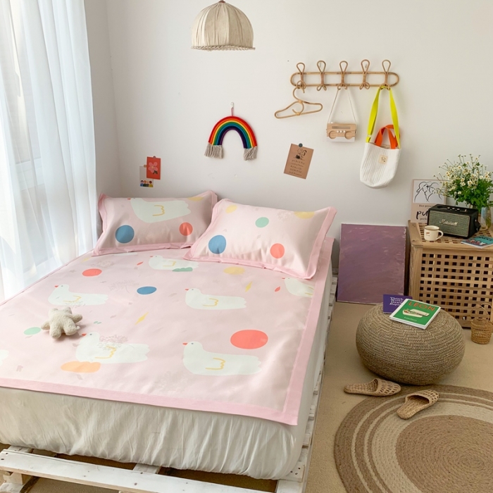 91家纺网 家纺一手货源 找家纺 时年 2020新款水洗养生凉席 和平鸽（粉）