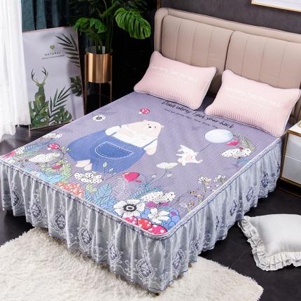 91家纺网 家纺一手货源 找家纺 纽缦 2020新款乳胶大版花凉席可拆卸床裙三件套 春意盎然