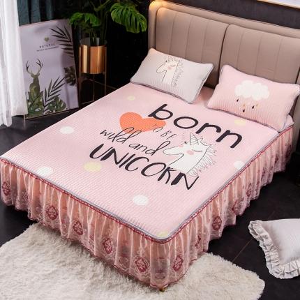 91家纺网 家纺一手货源 找家纺 纽缦 2020新款乳胶大版花凉席可拆卸床裙三件套 独角兽