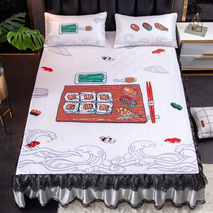 91家纺网 家纺一手货源 找家纺 纽缦 2020新款冰丝大版床裙三件套 寿司宴