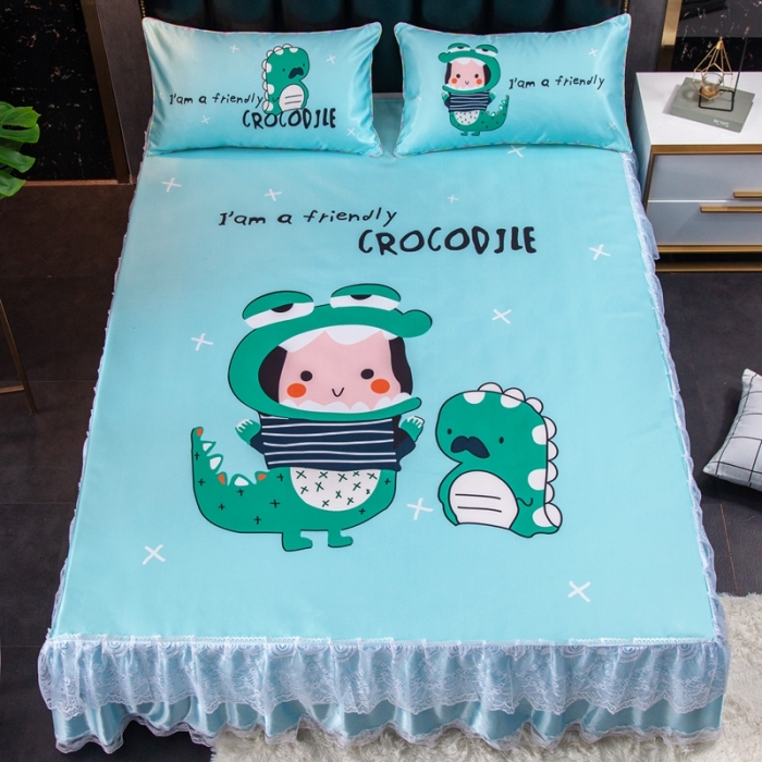 91家纺网 家纺一手货源 找家纺 纽缦 2020新款冰丝大版床裙三件套 恐龙朋友