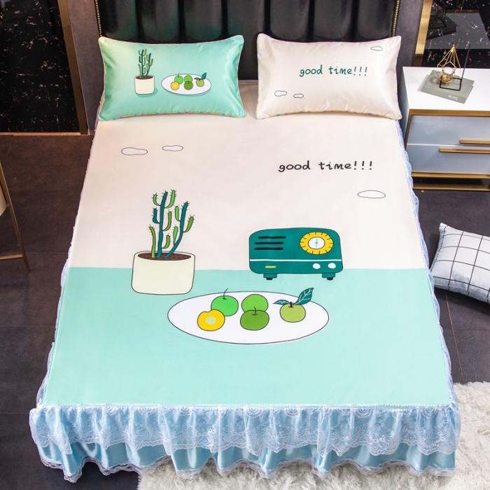 91家纺网 家纺一手货源 找家纺 纽缦 2020新款冰丝大版床裙三件套 清新小资