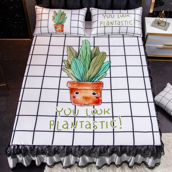 91家纺网 家纺一手货源 找家纺 纽缦 2020新款冰丝大版床裙三件套 盆栽