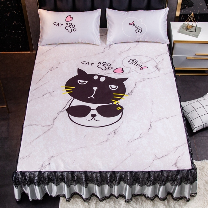 91家纺网 家纺一手货源 找家纺 纽缦 2020新款冰丝大版床裙三件套 cool猫