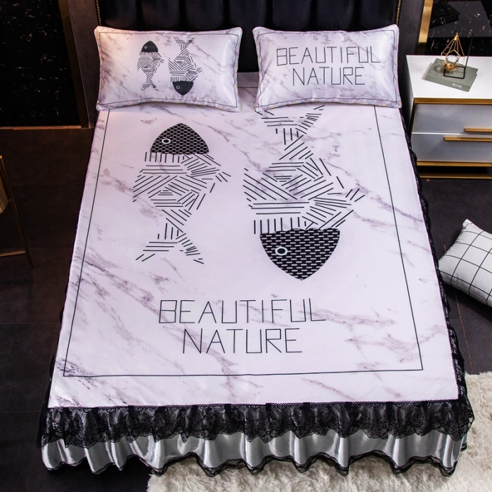 91家纺网 家纺一手货源 找家纺 纽缦 2020新款冰丝大版床裙三件套 一对鱼