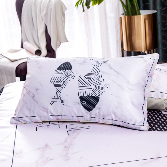 91家纺网 家纺一手货源 找家纺 纽缦 2020新款冰丝大版床裙三件套 一对鱼