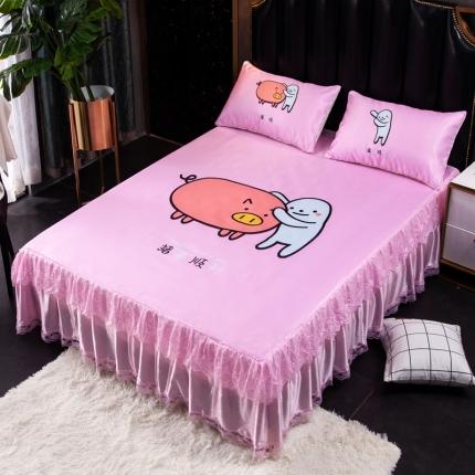 91家纺网 家纺一手货源 找家纺 纽缦 2020新款冰丝大版床裙三件套 猪事顺利