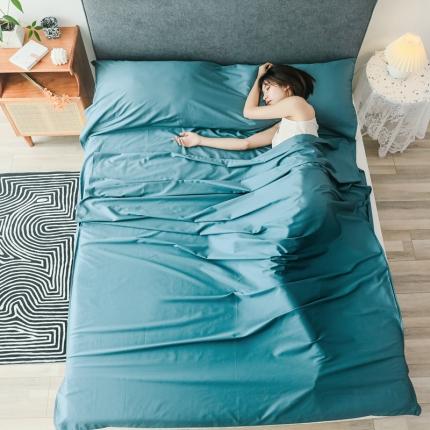 西西家居 2023新款60长绒棉纯棉酒店旅游隔脏睡袋 灰湖绿