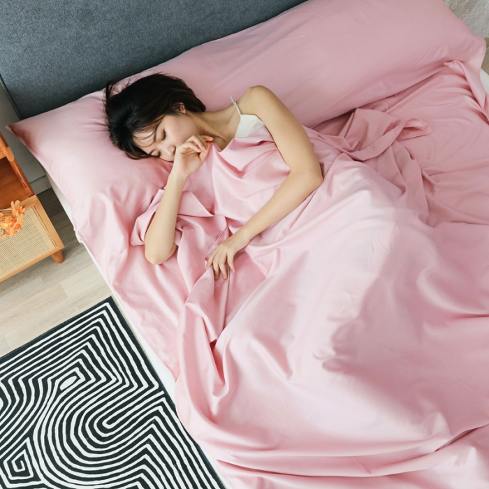 91家纺网 家纺一手货源 找家纺 西西家居 2023新款60长绒棉纯棉酒店旅游隔脏睡袋 潘多拉粉