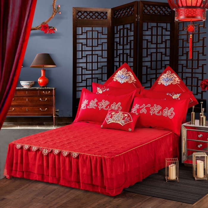 91家纺网 家纺一手货源 找家纺 玉雅家纺 2025新款绣花婚庆四件套多件套220系列老公老婆