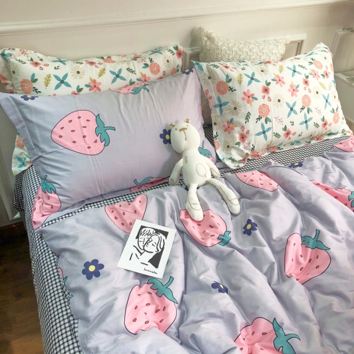 91家纺网 家纺一手货源 找家纺 润缦 2020新款13070全棉四件套 草莓日记