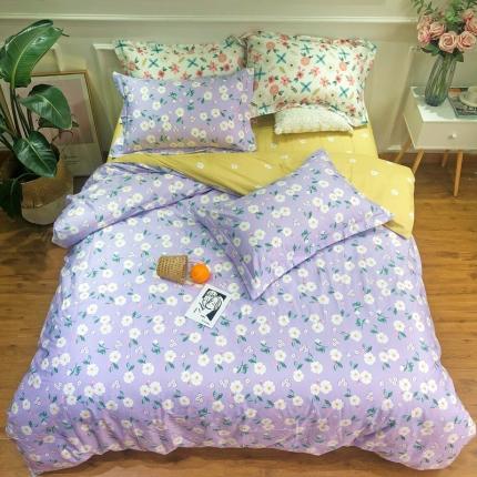 91家纺网 家纺一手货源 找家纺 润缦 2020新款13070全棉四件套 浪漫花儿 紫,浪漫花儿 紫