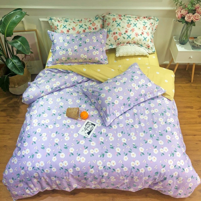 91家纺网 家纺一手货源 找家纺 润缦 2020新款13070全棉四件套 浪漫花儿 紫