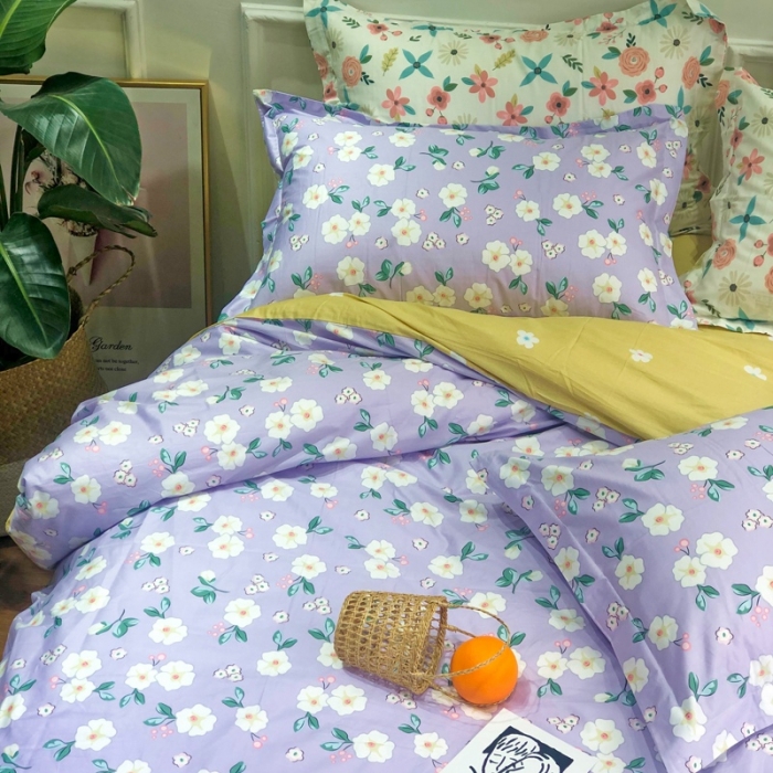 91家纺网 家纺一手货源 找家纺 润缦 2020新款13070全棉四件套 浪漫花儿 紫