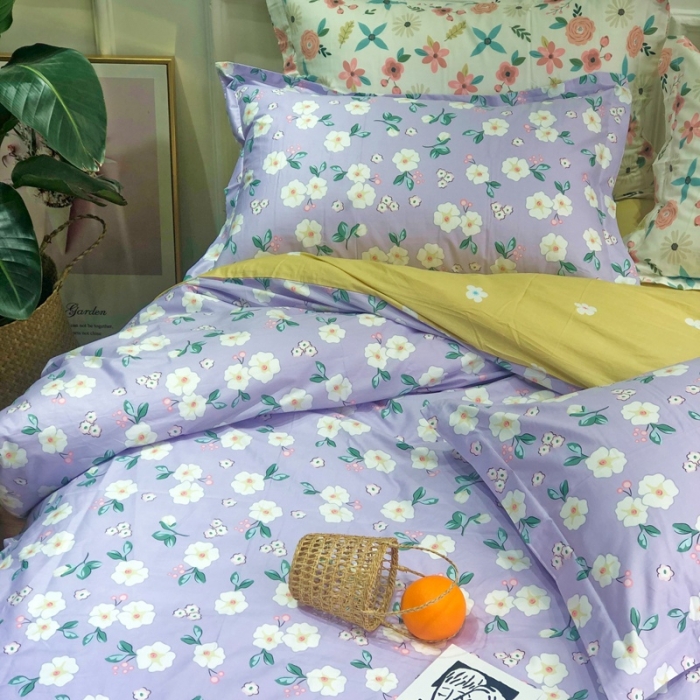 91家纺网 家纺一手货源 找家纺 润缦 2020新款13070全棉四件套 浪漫花儿 紫